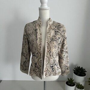 CHICOS 100% Silk Paisley Swirl Beige Jacket Size Chicos 0 US S 4